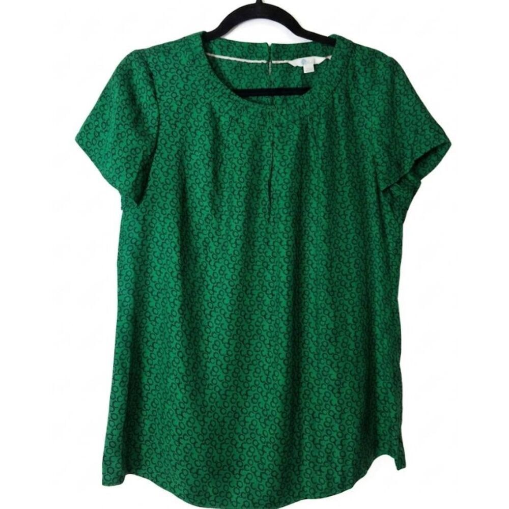 Boden womens medium size 8 emerald green silk blouse geometric circles top
